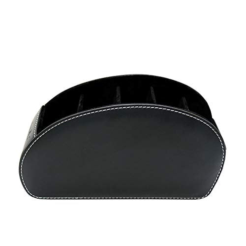 Remote Control Holder Organizer with Metal Bottom Stable Table Desk Leather Control Storage TV Remote Control Organizer with 5 Spacious Compartments (Black with Metal Bottom) - color: Black with Metal Bottom