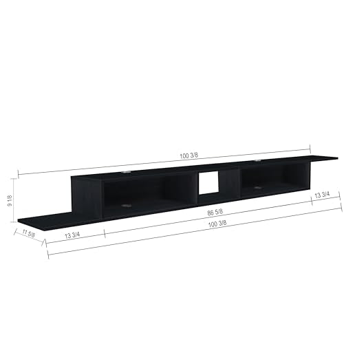 Atelier Mobili Floating TV Stand for Up to 65 Inch TVs – Wall Mounted Floating Shelf for Under TV, Entryway Organizer & Bedroom Vanity – Multi-Purpose Storage & Display Console (Black, 100INCH) - color: Black, size: 100INCH