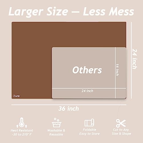 Extra Large Silicone Mat 36" x 24" Place Mats, Heat Resistant Mat for Kitchen Countertop Protector, Thick Placemats Washable Silicone Mats for Kitchen Counter Mat Dining Table Mat, Brown, SAPID - color: Brown, size: 36" x 24"