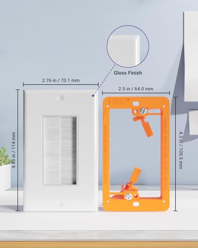 VCE Brush Wall Plate Cable Pass Through with Bracket, Decorator Cover for Low Voltage Cables - White, 2-Pack (2, Orange) - color: Orange