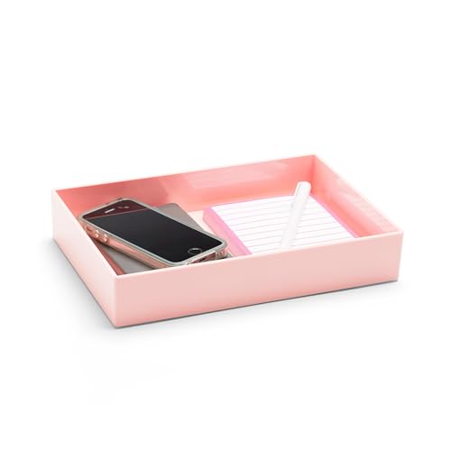 Poppin Stackable Medium Accessory Tray - Modular Lacquer Desk Trays for Office Organization, Color-Coordinated Office Supplies for Desk, Paper Trays (Blush Pink, Medium Accessory) - color: Blush Pink, size: 9.8" x 6.8" x 1.8"