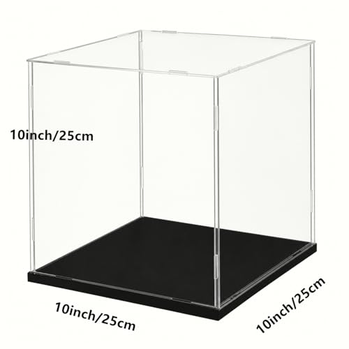 Clear Acrylic Display Case, 10x10x10inch (25x25x25cm) | Assemble Cube Display Box, Black Base, Dustproof Protection, For Collectibles Memorabilia Figurines - size: 10 x 10 x 10 inches