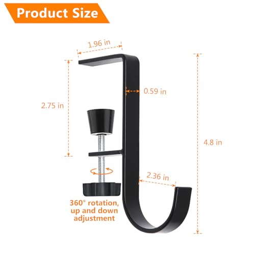 4pcs Desk Hooks, Under Shelf Table Storage Hooks Clip-On Desktop Accessory for Organizing Book Bags and Desktop Miscellaneous Items (Black)