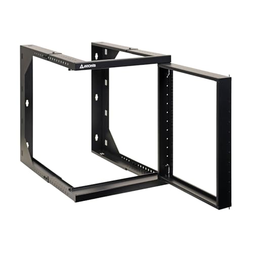 AEONS 12U Wall Mount Server Rack IT Open Frame Swing Gate 19 Inch Depth-Adjustable Rack with Swing Out Hinged Gate Black - style: 12U-Swing Gate