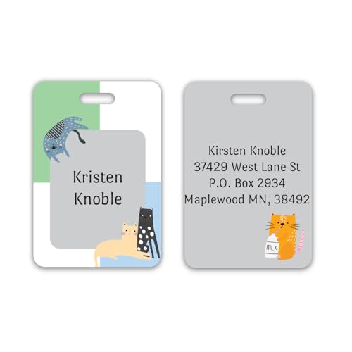 Personalized Cat Luggage Tag / 2.75" x 4" Custom Kitty Bag Tag/Double Sided Durable Plastic Luggage Tag with Plastic Strap/Made in The USA - style: Cats