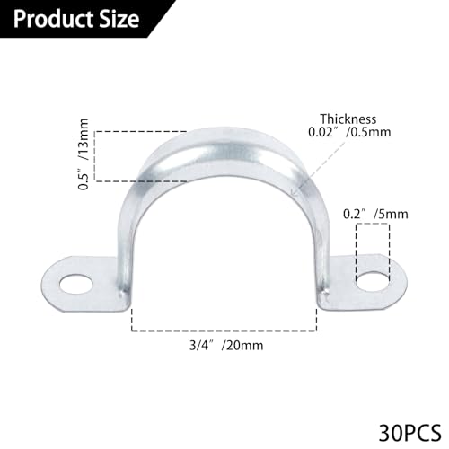 3/4 Inch(20 mm) Reinforced Rigid Pipe Strap,30 PCS 2 Holes U Bracket Cable Clamp Hanger,Zinc Coated Tension Tube Clip,Conduits Strap Clamps for Pipe Fixing on Various Surfaces - size: 3/4Inch(20mm) 30PCS