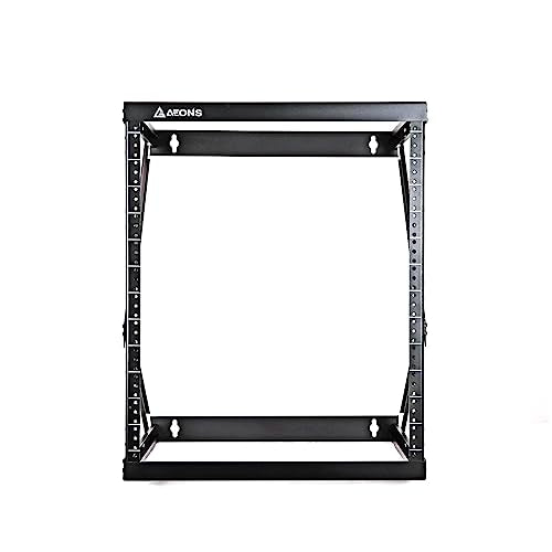 AEONS 12U 2-Post Wall Mount Open Frame 19-Inch IT Network Server A/V Equipment Rack 18” Depth 12-24 Threaded 150lbs Weight Capacity, Black - style: 12U-2Post