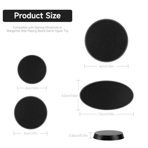 60Pcs Plastic Model Miniature Bases 40mm 50mm 60mm 75X42mm,4mm/0.16 Thick Circular War Figure Display Stands For Gaming Miniatures or Wargames Role Playing Board Game Figure Toy(60PCS-40&50&60&75X42mm-Mix Black) - color: 60PCS-40&50&60&75X42mm-Mix Black