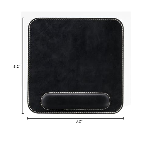 Londo Top Grain Leather Mouse Pad with Wrist Rest – Ergonomic Support, Non-Slip Base, Smooth Surface - color: Black