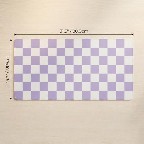 Large Desk Mat 31.5x15.7 Inch, Checkered Computer Mouse Pad Keyboard Mat, Non-Slip Office Desk Pad, Waterproof Rubber Desk Mat for Home Office Decor (Purple) - color: Purple