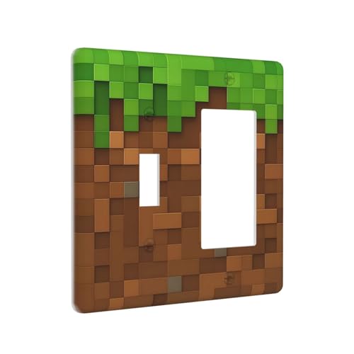 Pixel Style Gamer Themed Grass Block Outlet Covers 1 Toggle 1 Rocker Combination Decorative Wall Plate Electrical Switch Plates Light Switch Cover Plate for Kids Room Office Home Decor - color: Pixel Miner Gamer Themed Grass Block, size: 1 Toggle 1 Rcoker