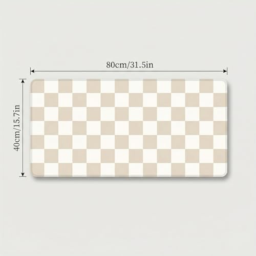 Large Desk Mat 31.5x15.7 Inch, Checkered Computer Mouse Pad Keyboard Mat, Non-Slip Office Desk Pad, Waterproof Rubber Desk Mat for Home Office Decor (Beige) - color: Beige