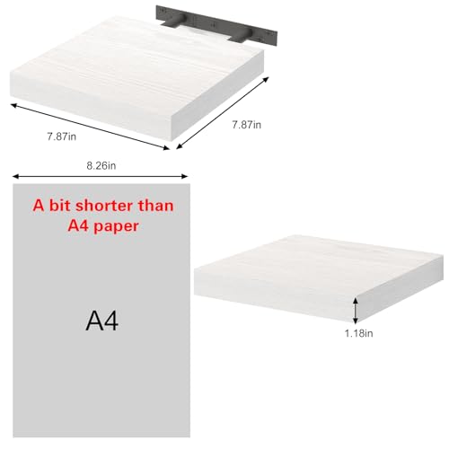 Fixwal 8inch Floating Shelves for Wall, Small White Shelves Wall Mounted Shelf for Bathroom, Living Room, Bedroom, Kitchen Decor (Set of 3, 8x8) - color: White