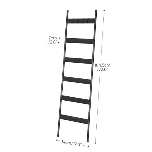 HOOBRO Blanket Ladder, 6-Tier Towel Rack with Hooks, Wall-Leaning Blanket Rack, Decorative Display Ladder Shelf, Scarves, Industrial, Living Room, Bedroom, Black BB66CJ01 - color: Black + Black, size: 17.3"L x 72.6"W