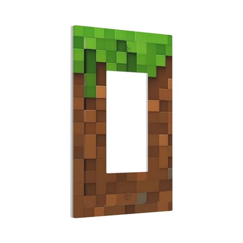 Pixel Style Gamer Themed Grass Block Decorative Outlet Covers 1 Gang Single Rocker Light Switch Cover Plate Wall Plates GFCI Faceplate for Kids Room Office Home Decor - color: Pixel Miner Gamer Themed Grass Block, size: Single Rocker / 5 X 3 IN