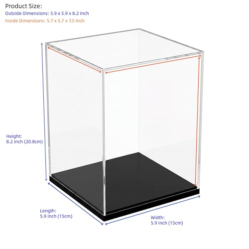 Clear Acrylic Display Case for Figures & Collectibles, Dustproof Showcase Box with Black Base, No Assembly Display for Models, Toys & Memorabilia, 5.9 x 5.9 x 8.2 Inch - size: 5.9 x 5.9 x 8.2 inch