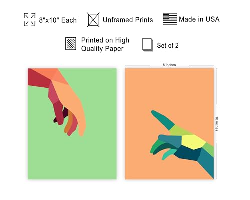 Poster Master 2-Piece Hands Reaching Out Poster - Hands Print - Abstract Art - Pop Illustration - Colorful Visual - Great Living Room or Kids Room Wall Decor - 8x10 UNFRAMED Wall Decor - color: Style-15, size: 8"L x 10"W