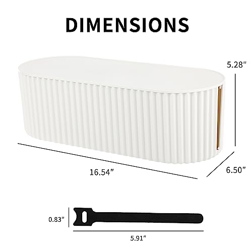 FABROK Cable Management Box with 10 Cable Ties, Cable Organizer Box for Power Strips, Surge Protectors, Chargers, Adapters, TV Computer Wires Cable Hider Organizer Box for Home/Office (Large/White) - color: White, size: Large (1 Pack)