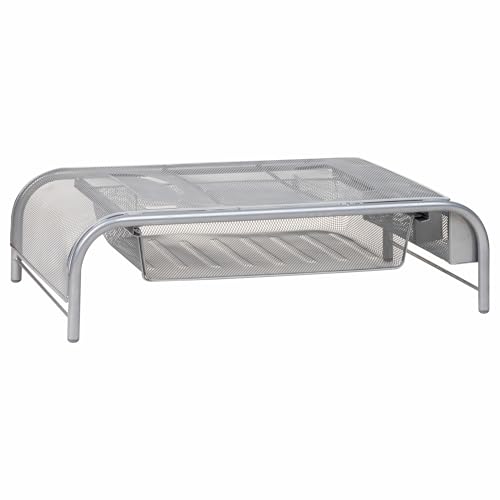 Mind Reader Monitor Stand, Ventilated Laptop Riser, Paper Tray, Storage, Office, Metal Mesh, 20"L x 11.5"W x 5.5"H, Silver - color: Silver