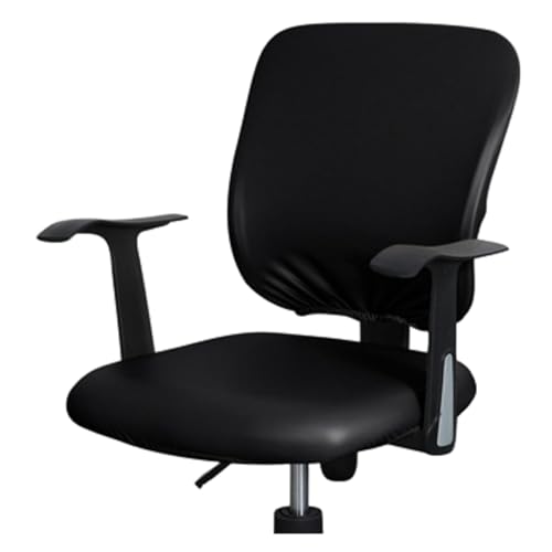 Tallew 4 Pcs Office Chair Covers PU Leather Office Desk Accessories Universal Computer Chairs Cover Stretchable Protective Chair Seat Covers Desk Armrest Cover Slipcovers Rotating Backrest (Black) - color: Black