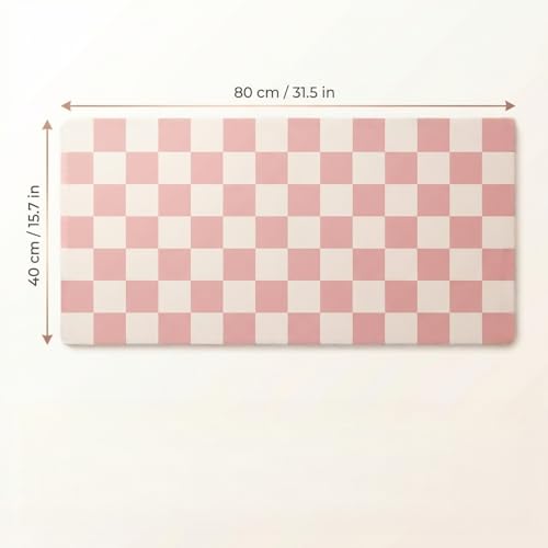 Large Desk Mat 31.5x15.7 Inch, Checkered Computer Mouse Pad Keyboard Mat, Non-Slip Office Desk Pad, Waterproof Rubber Desk Mat for Home Office Decor (Coral) - color: Coral