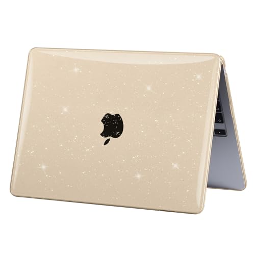 EooCoo Case Compatible with MacBook Air 13 inch M5 2026-2022 Release M4 M3 M2 A3449 A3240 A3113 A2681, Glitter Hard Shell&Keyboard Skin Cover&Screen Protector for Mac Air 13.6 inch, Sparkly Starlight - color: Glitter Starlight
