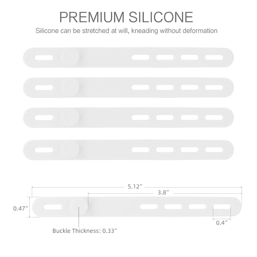 Donruby 24Pcs Silicone Cable Ties - Reusable & Washable with Locking Buckles, Adjustable Fastening Cable Management Straps, Multi-Purpose High Elasticity Cord Organizer (White) - color: White