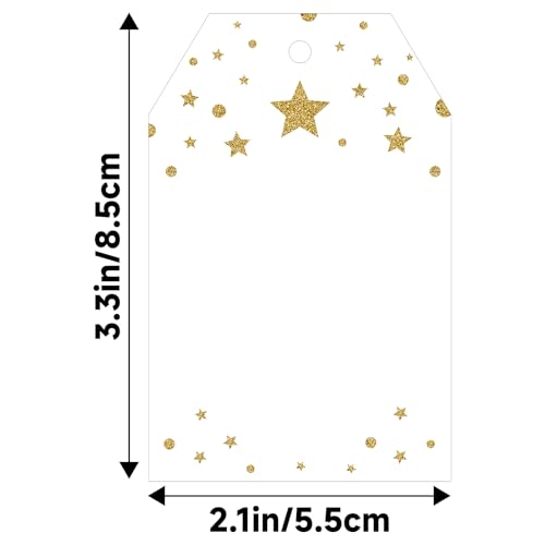 G2PLUS Gold Gift Tags with String, 100PCS Foil Gold Stars Blank Gift Tags, White Paper Hanging Labels Name Tag with Stars Design for Present Wrapping, Birthday, Wedding, Christmas Party Favors - style: Gold Star
