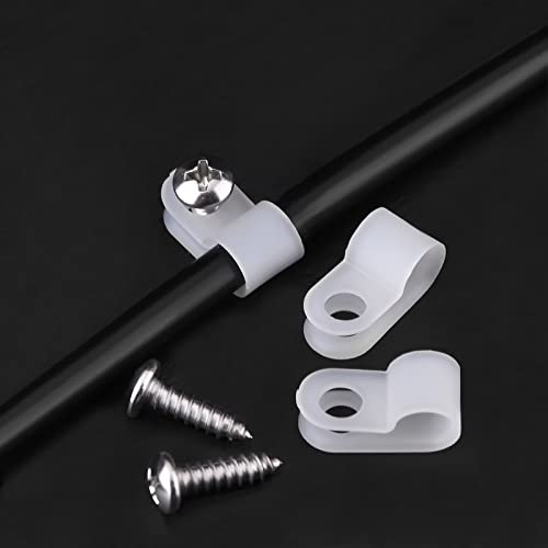 Hicarer 50 Pack R-Type Cable Clip Wire Clamp, Nylon Screw Mounting Cord Fastener Clips with 50 Pack Screws for Wire Management (White,1/2 Inch) - color: White, size: 1/2 Inch