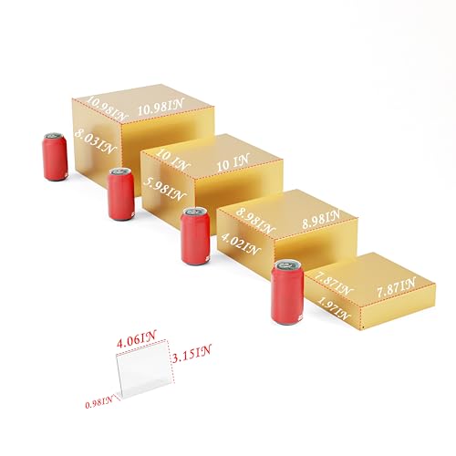 Metal Buffet Risers,4PCS OVERSIZED Food Risers for Buffet Table 8''X9''10''X11'' Display Stand with Mini Acrylic Signs for Catering Dessert Collectibles Jewelry Figures Show Gold Cube Boxes Nesting Risers with Hollow Bottoms - color: Gold, size: Oversized