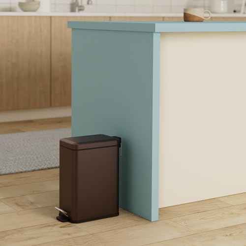 Homie Soft Close, Slim Trash Can 3.2 Gallon with Anti - Bag Slip Liner and Lid, Use as Mini Garbage Basket, Slim Dust Bin, or Decor in Bathroom, Restroom, Kitchen, or Bedroom (Bronze) - size: 3.2 Gallon