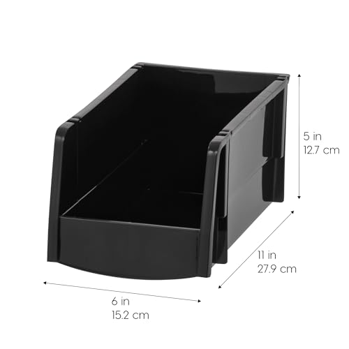 IRIS USA Medium Stackable Storage Bins, 8-Pack, 11" L x 6" W x 5" H, |Made in USA|, Plastic Open Front Shelf Bin for Organizing Parts, Hardware, Tools, Supplies, Garage Shelf, Pantry - Black - size: Medium - 8 Pack