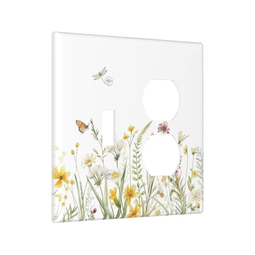 Colorful Wildflowers Dragonfly Butterfly Floral Wallplates 1 Toggle 1 Duplex Switch Plate Electrical GFCI Faceplate Decorative Light Switch Covers for Bedroom Living Room Decor - color: Colorful Wildflowers Dragonfly Butterfly Floral, size: 1 Toggle 1 Dup