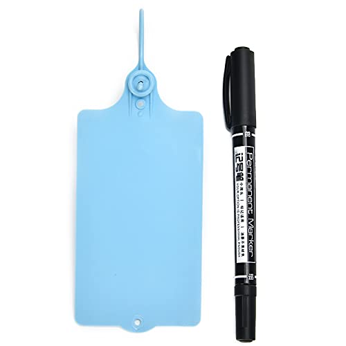 100 Plastic Shipping Tags - Waterproof, Writable, Hanging Tags with One Blue Marker Pen - color: Blue