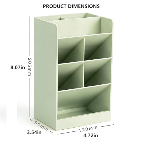 Tissting Slanted Desk Organizer, 7 Compartments Pen Holder, Green Stationery Storage Stand for Office School - Space Saving Desktop Organizer with Multiple Compartments for Pens Pencils Markers - color: Green
