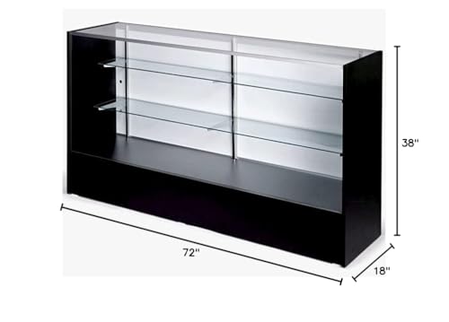 Only Hangers Full Vision Display Showcase with LED Lights, 72" Wide or 48" Wide- Available in Black, Maple, and White (Black with LED Lights, 72") - color: Black With Led Lights, size: 72"