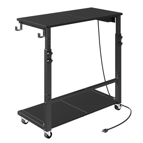 MAHANCRIS Computer Tower Stand with Power Outlet, Mobile PC Stand for Floor, Height Adjustable PC Holder Cart Under Desk, 26.6"-32.7" H, for Home Office, Gaming Room, Black PCHS216E01 - size: 23.6"L x 11.0"W x 26.6"H