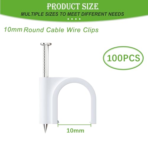 mxuteuk 100PCS Cable Clips with Steel Nails,10mm Round White Cable Wire Clips,Wall Clips for Cords,Cable Cord Clips for RG6 RG59 CAT6 RJ45 - color: White-100PCS 10mm