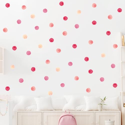 12x36 Inch Set Pink Polka Dots Wall Stickers - DIY Boho Wall Decal Mural Set - 52 Pcs Stickers for Wall, Kitchen, Nursery, Office Decor - Each Sticker 2.5x2.5 Inch (Water Color Dots) - color: Water Color Dots