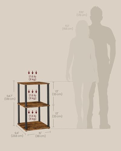 VASAGLE Superfast Toolless Assembly, 3-Tier Shelf for Living Room, Standing Shelf, Bookshelf, Bedroom, Kitchen, 9.4 x 15 x 27.8 Inches, Rustic Brown and Ink Black ULLS153K01 - color: Rustic Brown + Ink Black, size: 3 Tiers (15"W)