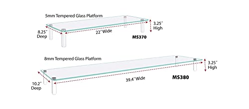 Kantek Extra-Wide Glass Monitor Riser with 8mm Tempered Glass Platform and 60-Pound Capacity, Clear Glass (MS380), 3.3" x 39.4" x 10.2" - size: Extra Wide