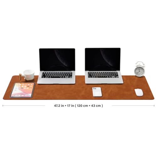 Distressed Leather Desk Mat - Non-Slip PU Desk Pad for Office and Home - Desk Organization and Accessories - Ideal for Large Mouse Pad and Desk Mats on Top of Desks(Tan,47.2"x 17") - color: Tan, size: 47" x 17"