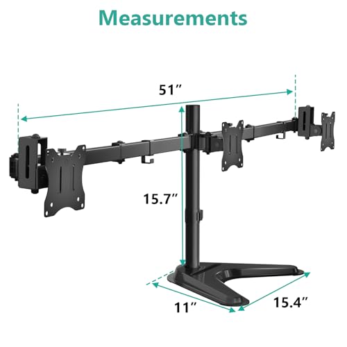 WALI Free Standing Triple Monitor Mount, Heavy Duty Triple Monitors Stand for 13-27 inch Screens, Adjustable 3 Monitor Arm Desk Mount with Swivel, Tilt, Rotation, Grommet Base (MF003N), Black - size: Triple, style: Steel Free Stand