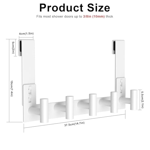PMMASTO No-Drill Extra Long Shower Hooks, Fits 3/8" Thick Door, Heavy Duty Stainless Steel Towel Hooks for Frameless Glass Shower Door, Holds Bathrobe Towel (White, 5 T-Hooks) - color: White, size: 7.5 Inch-5 T-Hooks, Fits 3/8" Thick Door