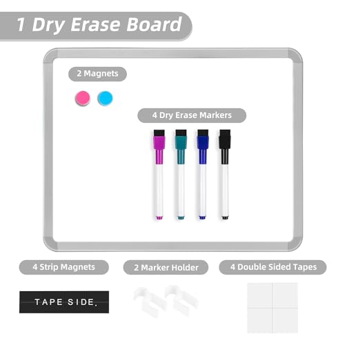 VUSIGN Small White Board Dry Erase, 14'' x 11'' Magnetic Dry Erase Board, Mini Whiteboard with Markers for Students, Fridge, Wall, Locker - color: C-sliver2 1 Pack
