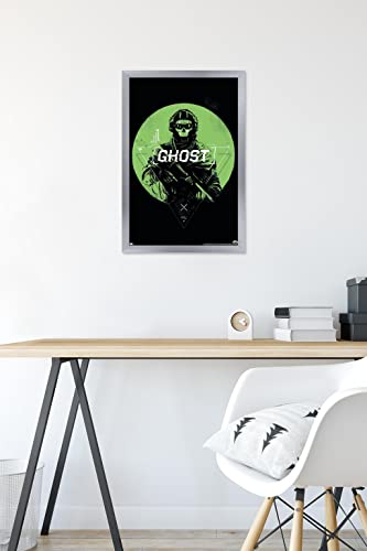 Trends International Call of Duty: Modern Warfare 2 - Ghost Emblem Wall Poster, 14.725" x 22.375", Silver Framed Version - color: Silver Framed Version, size: 22.4"L x 14.7"W
