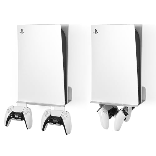 PS Metal Holder, 10” Floating Shelves for Wall, Wall Bracket for Playstation 5 and 4, Also Good to Support Speakers, Internet Router, Security Camera– for Gaming Room and Living Room (Silver)