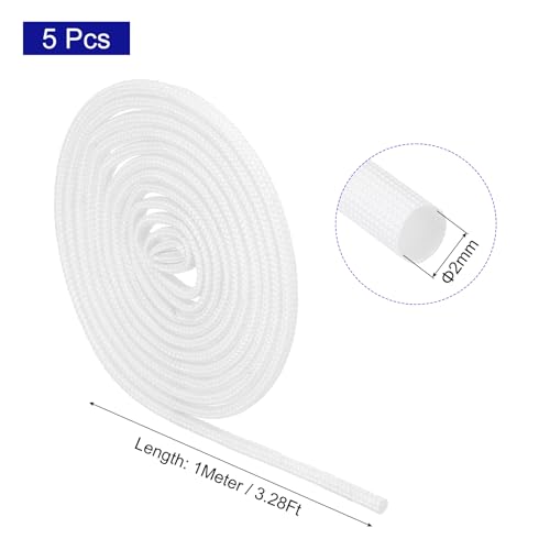 MECCANIXITY 5Pcs Wire Insulation Braid Fire Sleeve,3.28Ft-2mm ID White, High Temp Silicone Coated Fiberglass Sleeving for Automotive Hose Lines Electrical Wiring - color: White, size: 3.28Ft-2mm
