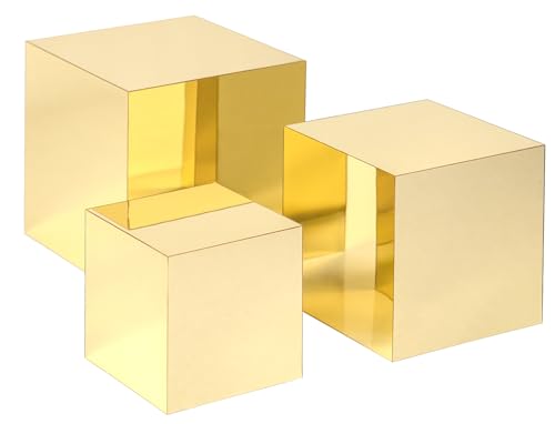 Red Co. Set of 3 Glossy Gold Acrylic Cube Display Nesting Riser Stands with Hollow Bottoms - color: Gold, size: 4",5",6" - 1 Pack