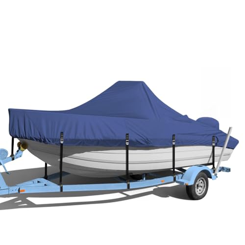 Heavy Duty Boat Center Console Cover, Waterproof Boat Covers 17-19 FT with Motor Cover and Metal Windproof Adjustable Buckle, Navy - color: Navy-1, size: 17'-19' Length , Beam Width up to 102" W